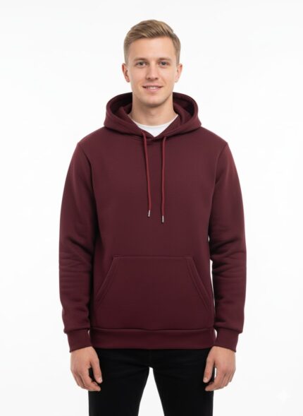 Yumuşak Kumaşlı İçi Polarlı Kapüşonlu Kanguru Cepli Regular Normal Kalıp Bordo Sweatshirt Hoodie