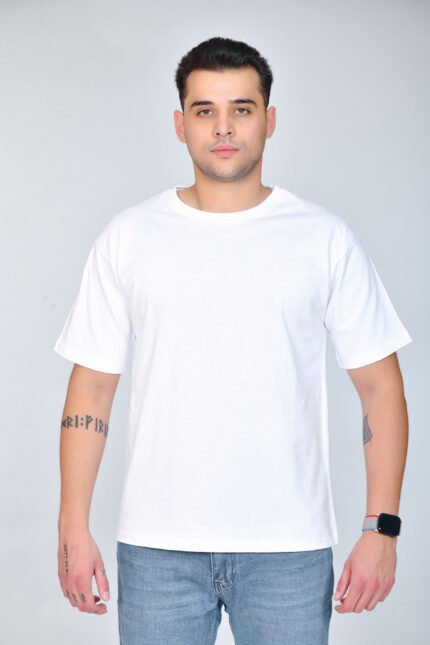 Beyaz Regular Normal Kalıp Kalın Dokulu %100 Pamuk Bisiklet Yaka Tişört