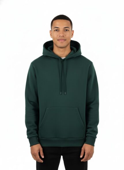 Yumuşak Kumaşlı İçi Polarlı Kapüşonlu Kanguru Cepli Regular Normal Kalıp Yeşil Sweatshirt Hoodie
